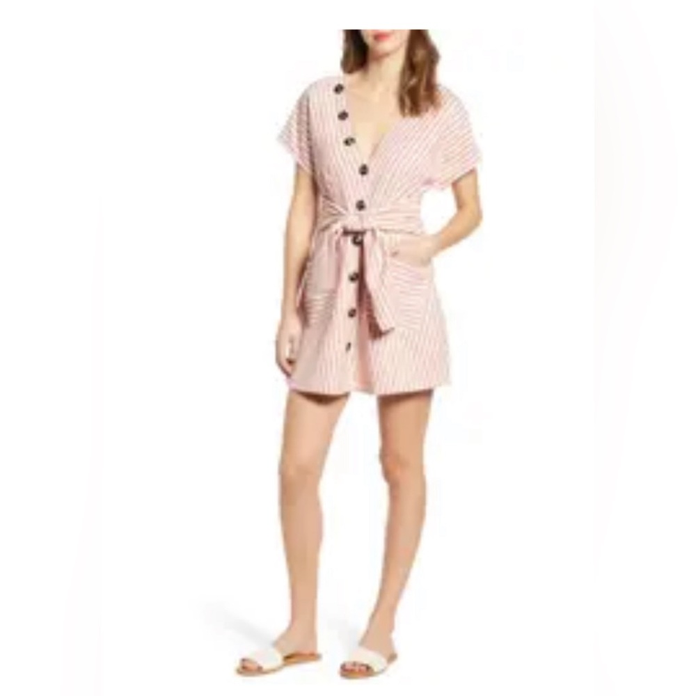 MOON RIVER Button Detail Stripe Minidress